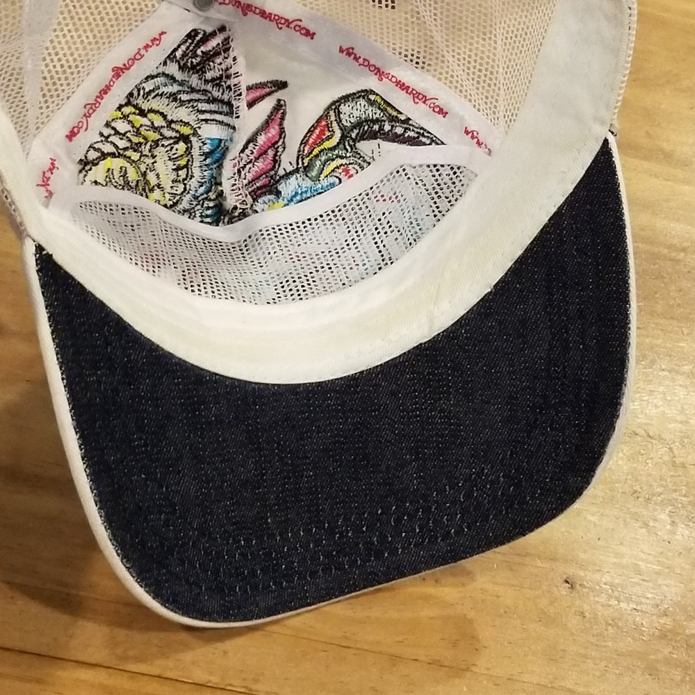 Ed Hardy Hat Snapback White Skull Eagle Embroidered One Size Adjustable - Picture 6 of 11